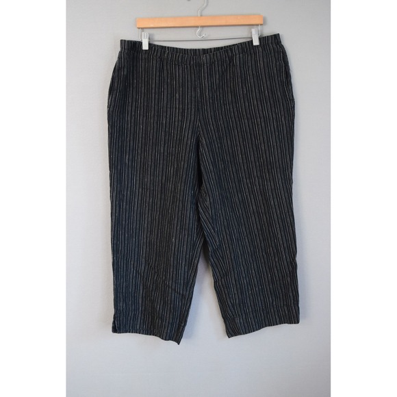 J. Jill Pants - J Jill Linen Pant Large Black Pinstripe Elastic Waist Womens Minimalist Crop